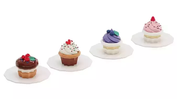 Lowpoly Desserts Cupcakes