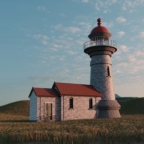 lighthouse in the field Free 3D model