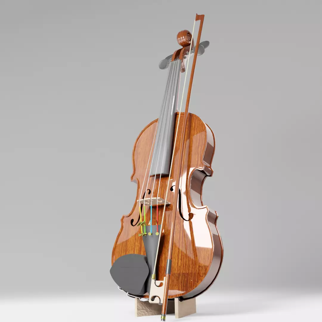 Violin with an integrated case Low-poly 3D model_0
