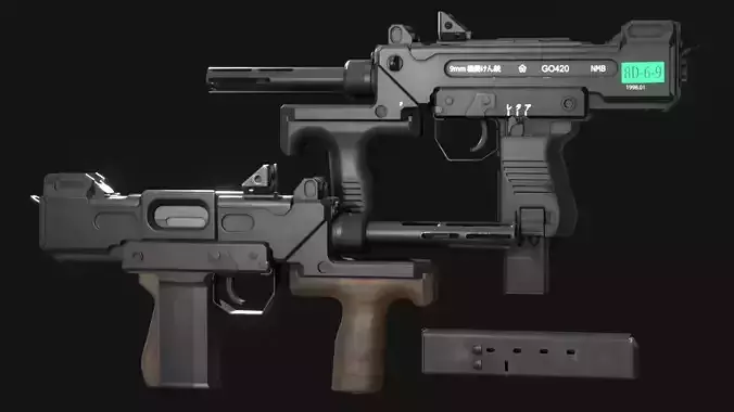 Minebea PM-9 Japanese 9mm Machine Pistol - Game Asset Low-poly 3D model