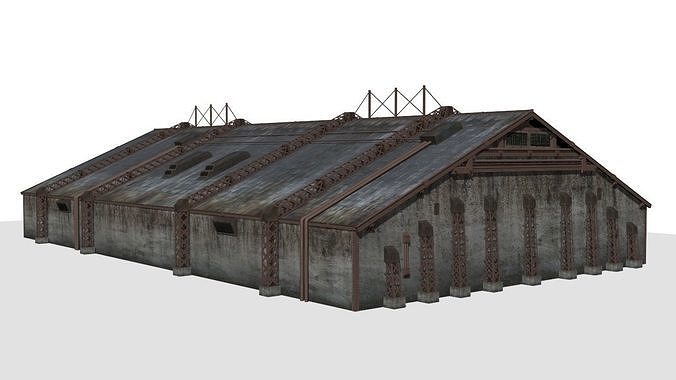 Concrete Hangar Low-poly 3D model 6