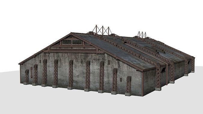 Concrete Hangar Low-poly 3D model 7