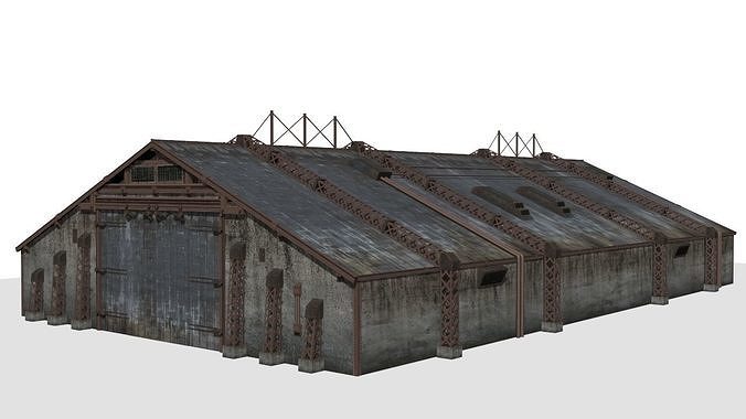 Concrete Hangar Low-poly 3D model 4