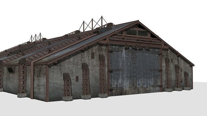 Concrete Hangar Low-poly 3D model 2
