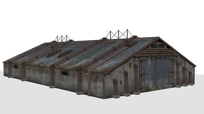 Concrete Hangar Low-poly 3D model 3