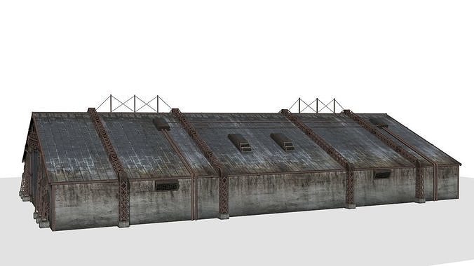 Concrete Hangar Low-poly 3D model 5