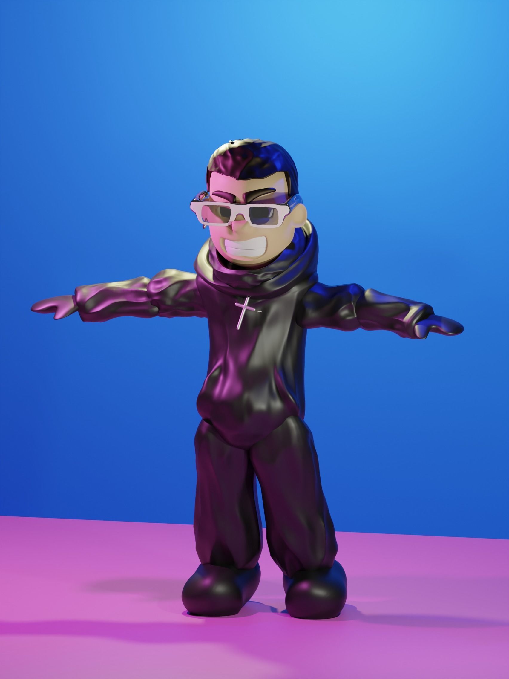 3D cartoon man black lol 3D model_1