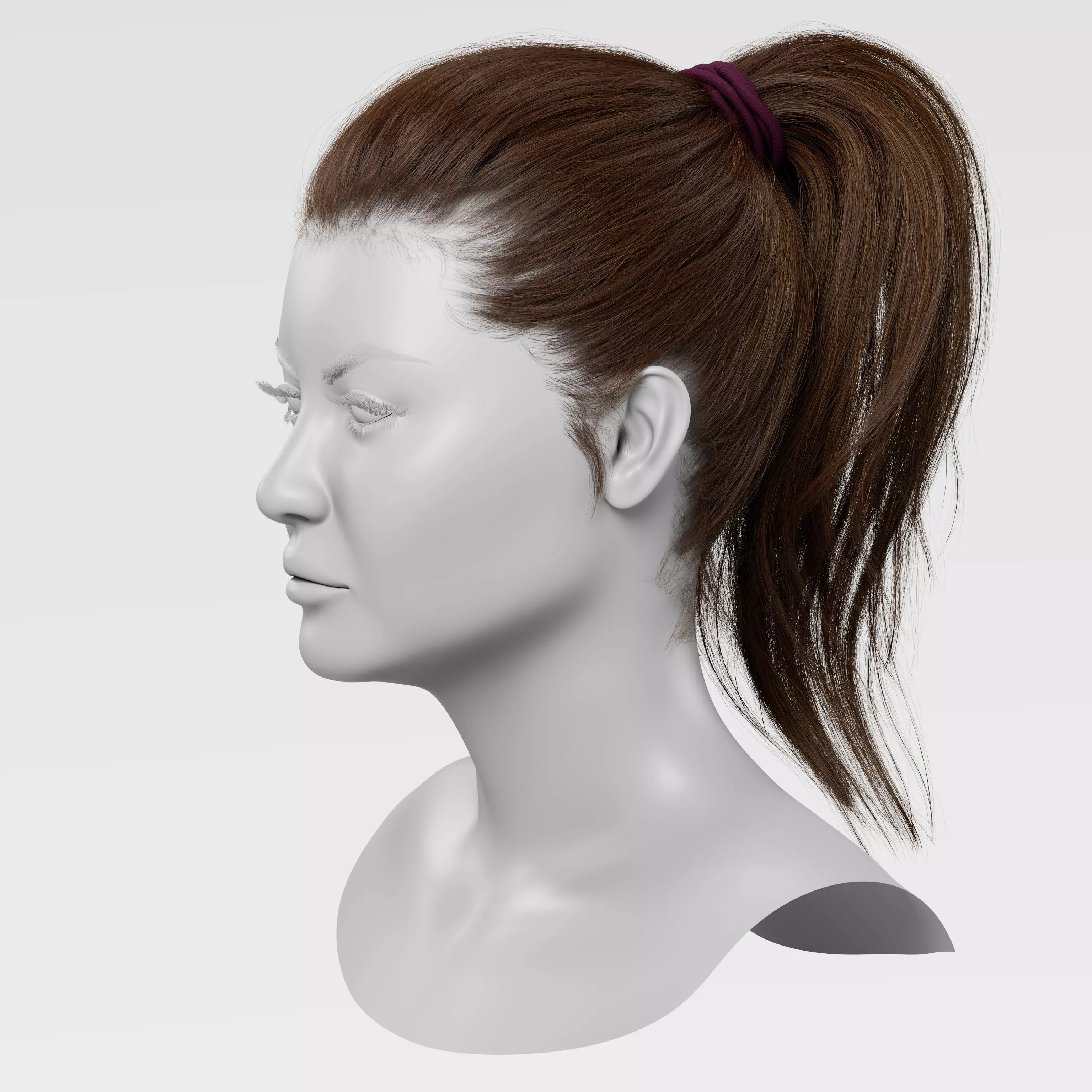 Realistic Ponytail Hairstyle For Games Alembic 3D model_0