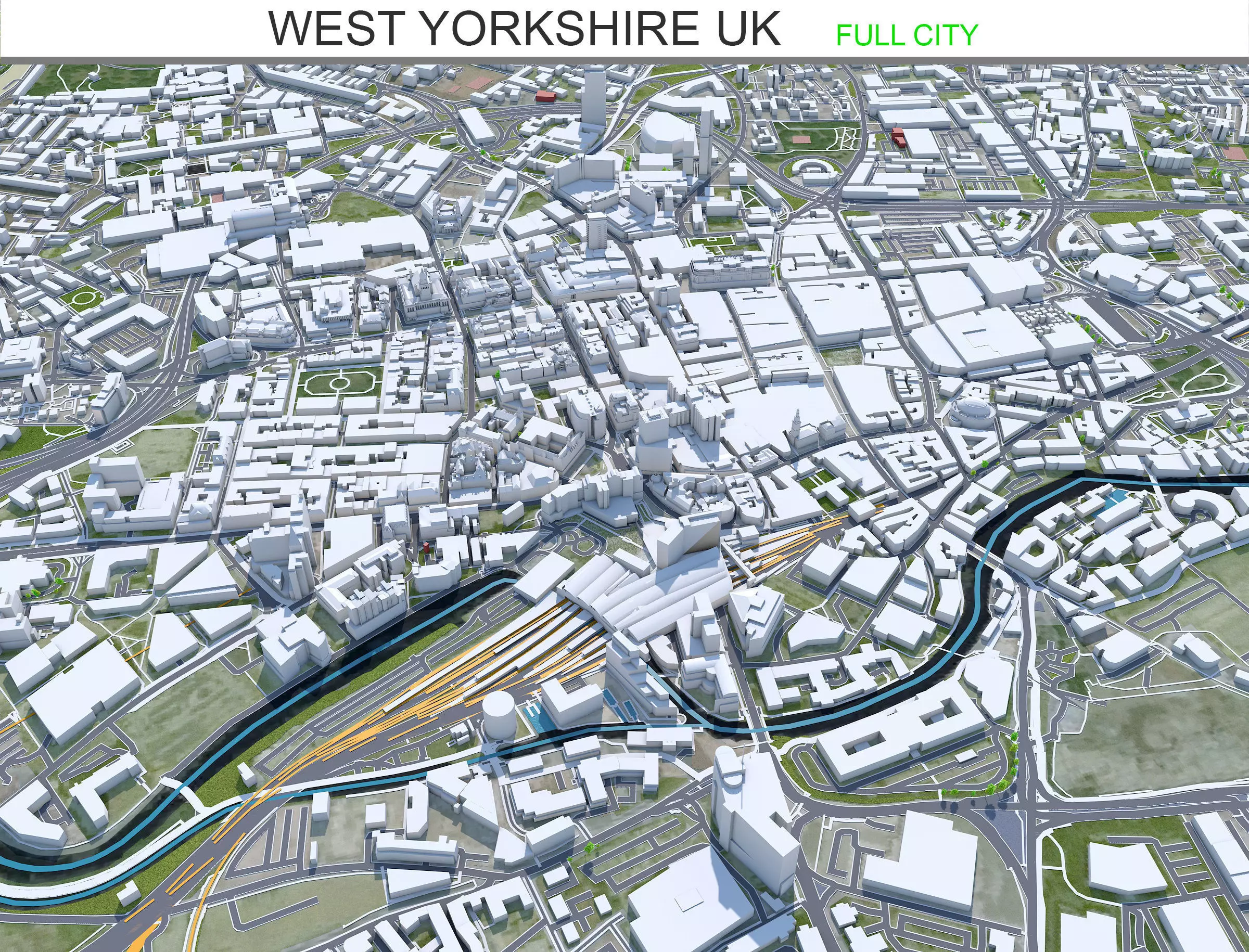 West Yorkshire UK 70km Low-poly 3D model
