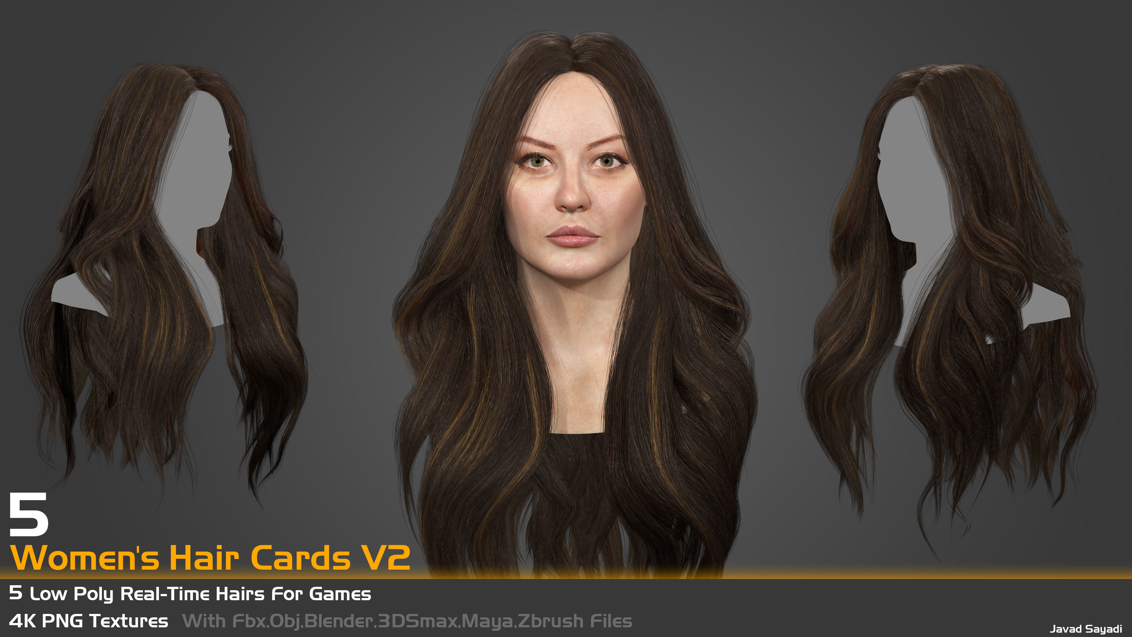 5 low poly real time hair cards for games Low-poly 3D model_8