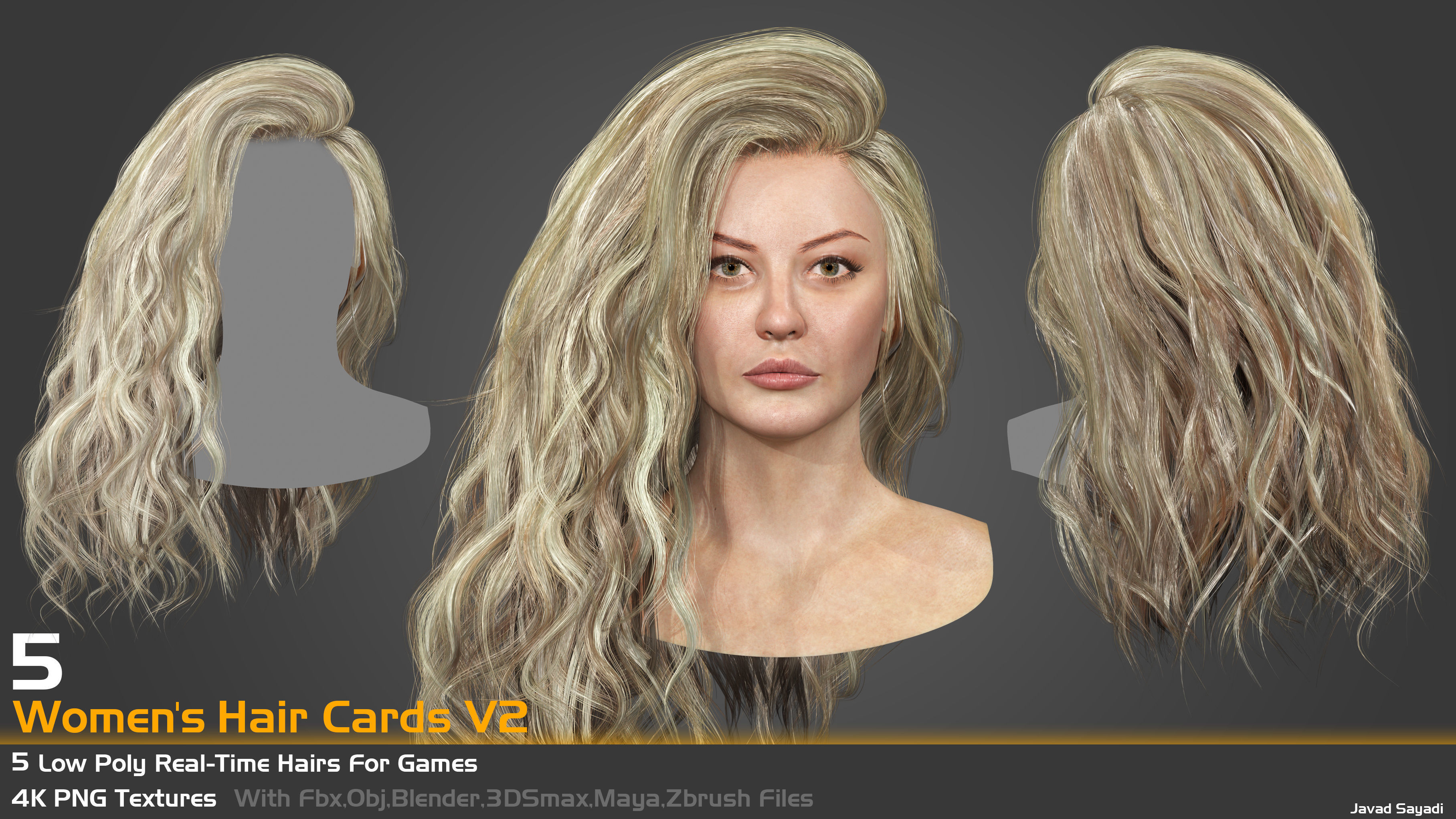 5 low poly real time hair cards for games Low-poly 3D model_4