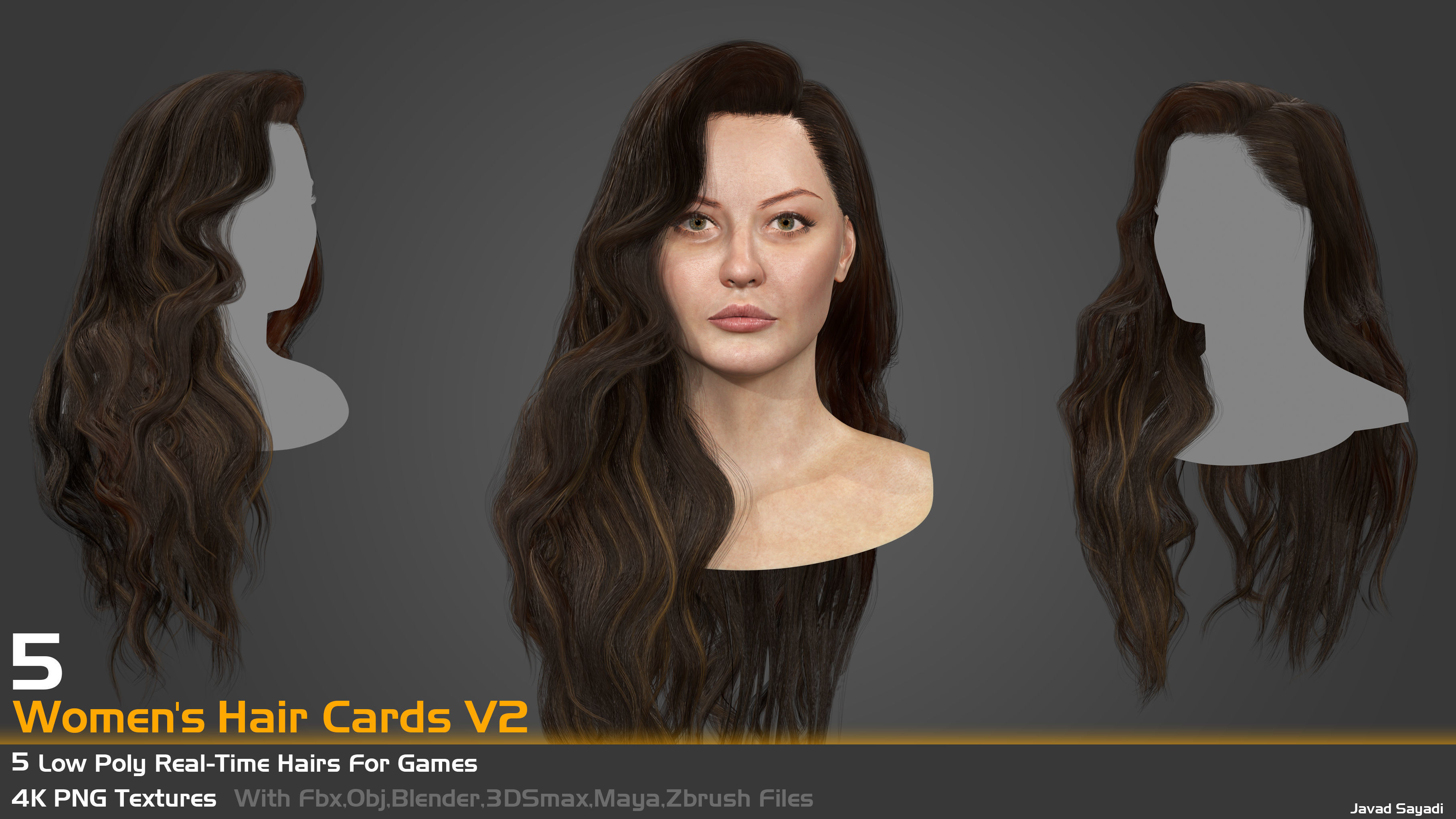 5 low poly real time hair cards for games Low-poly 3D model_6