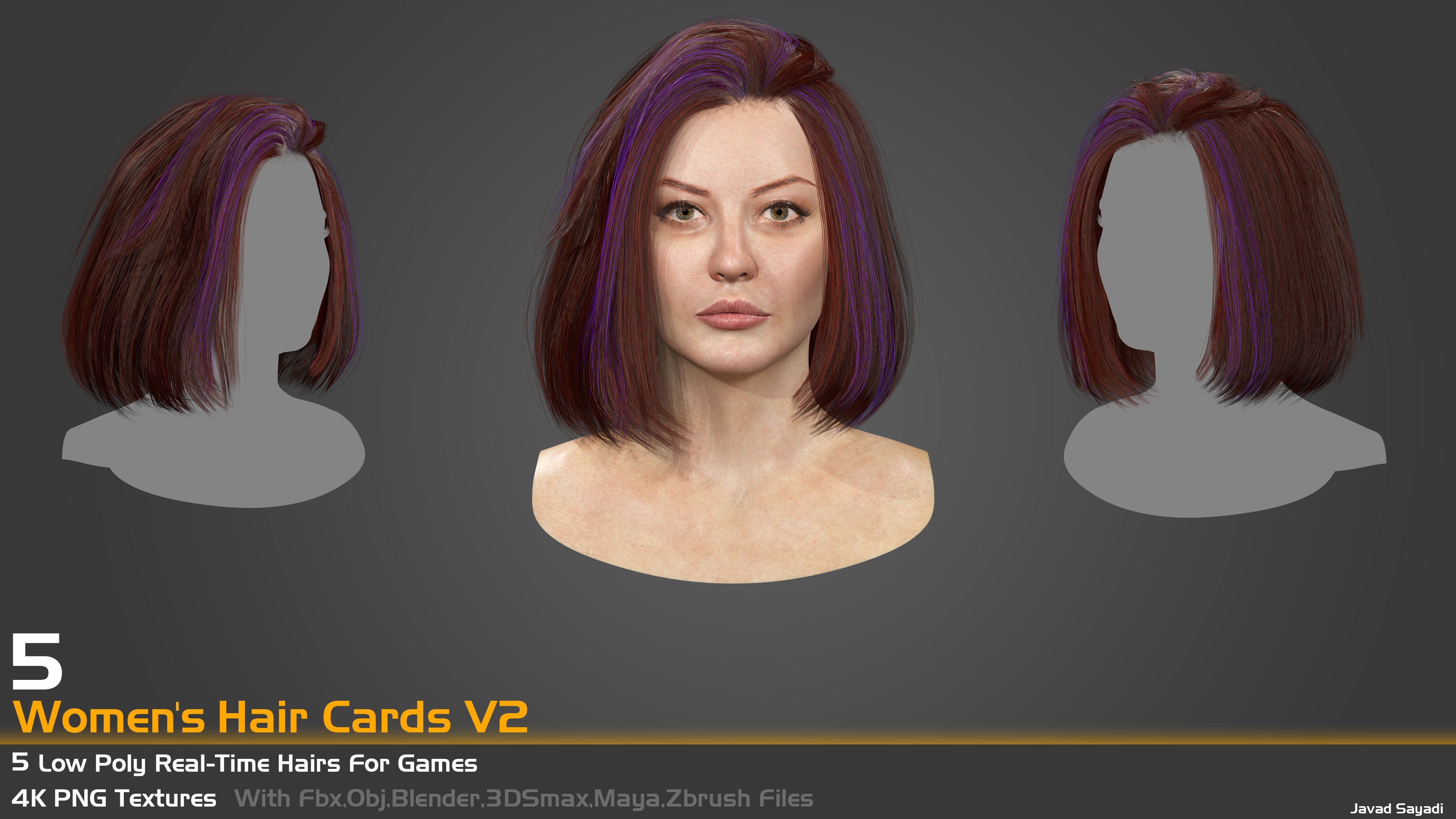 5 low poly real time hair cards for games Low-poly 3D model_10