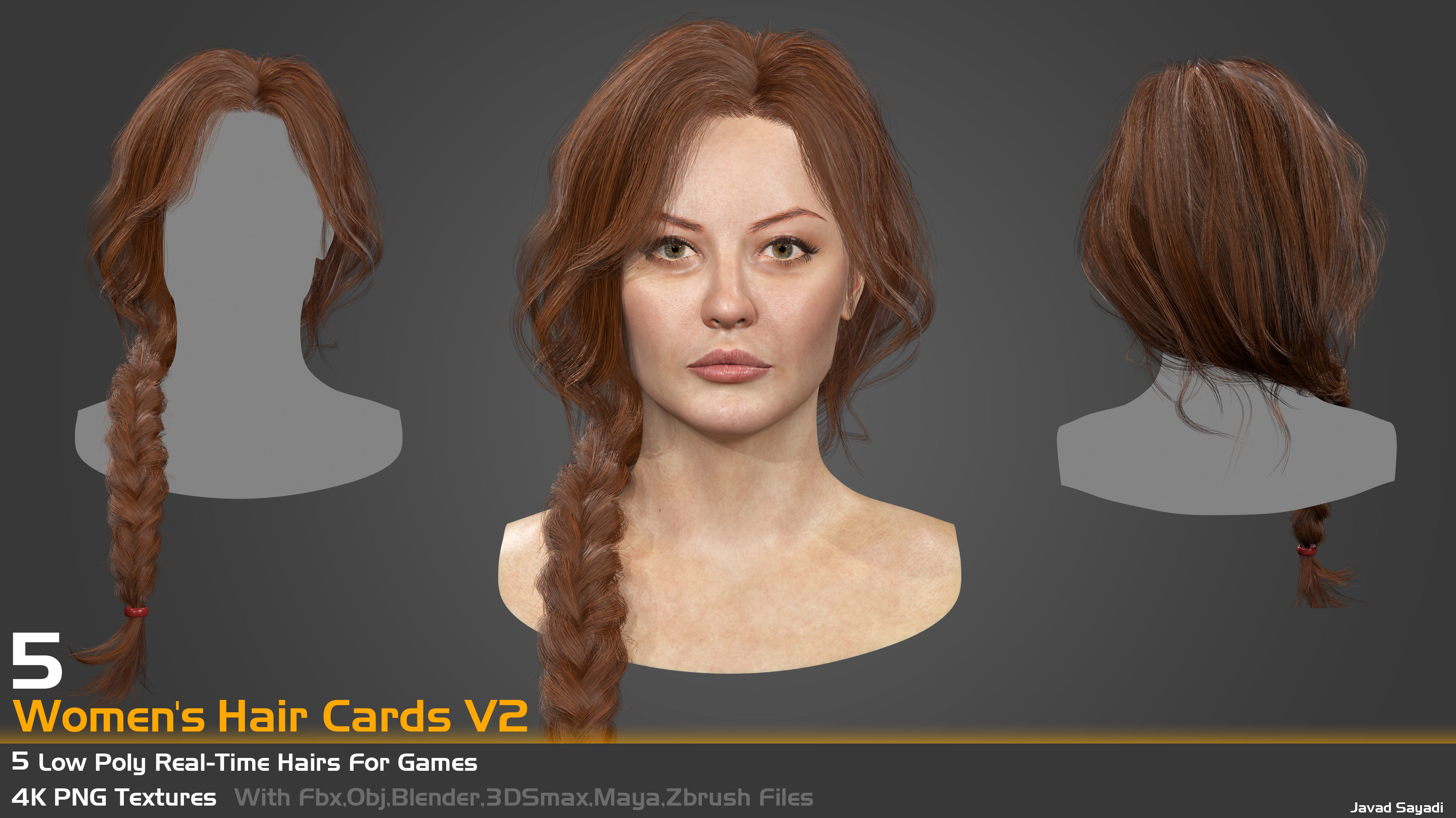 5 low poly real time hair cards for games Low-poly 3D model_2