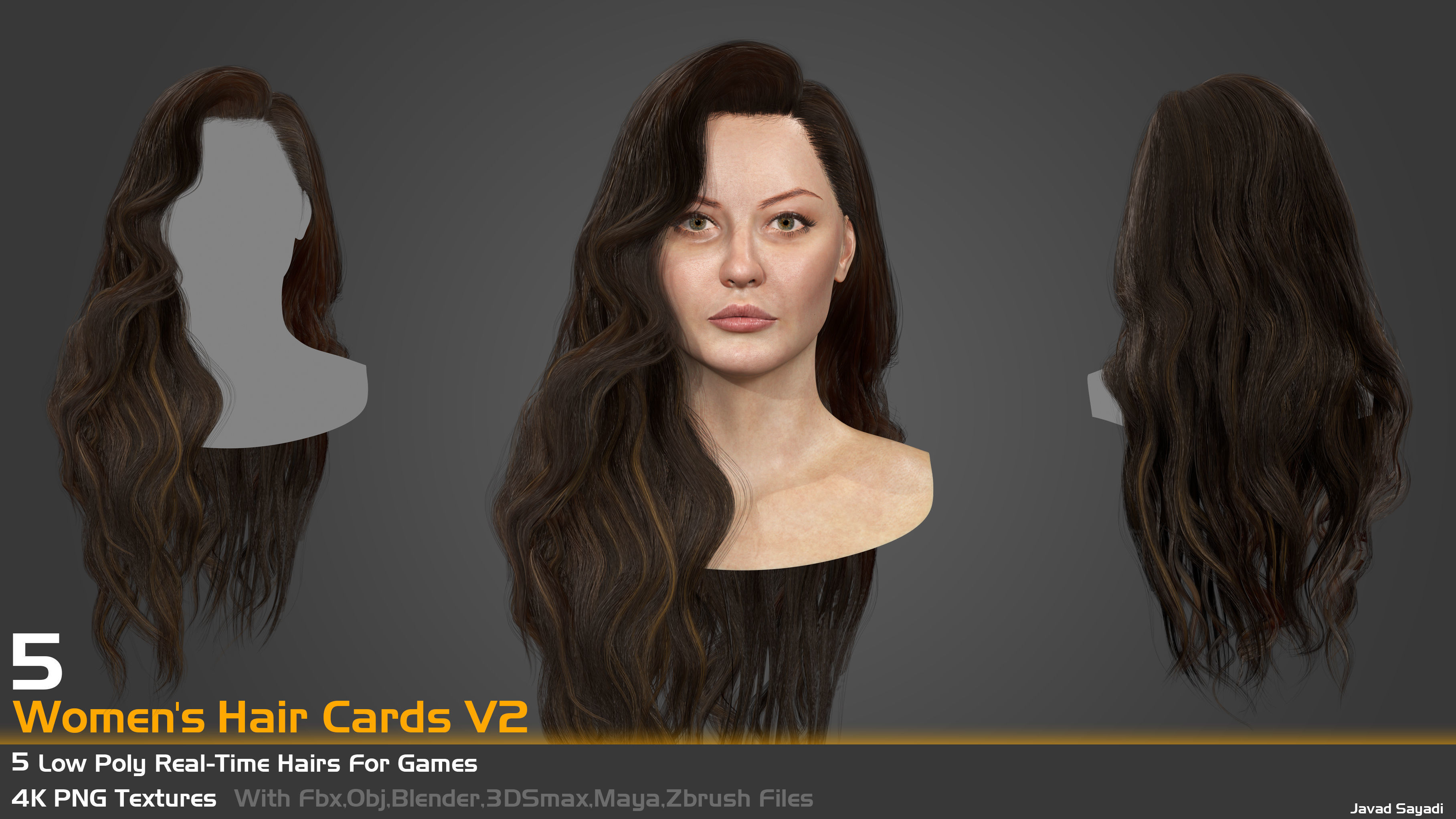 5 low poly real time hair cards for games Low-poly 3D model_7