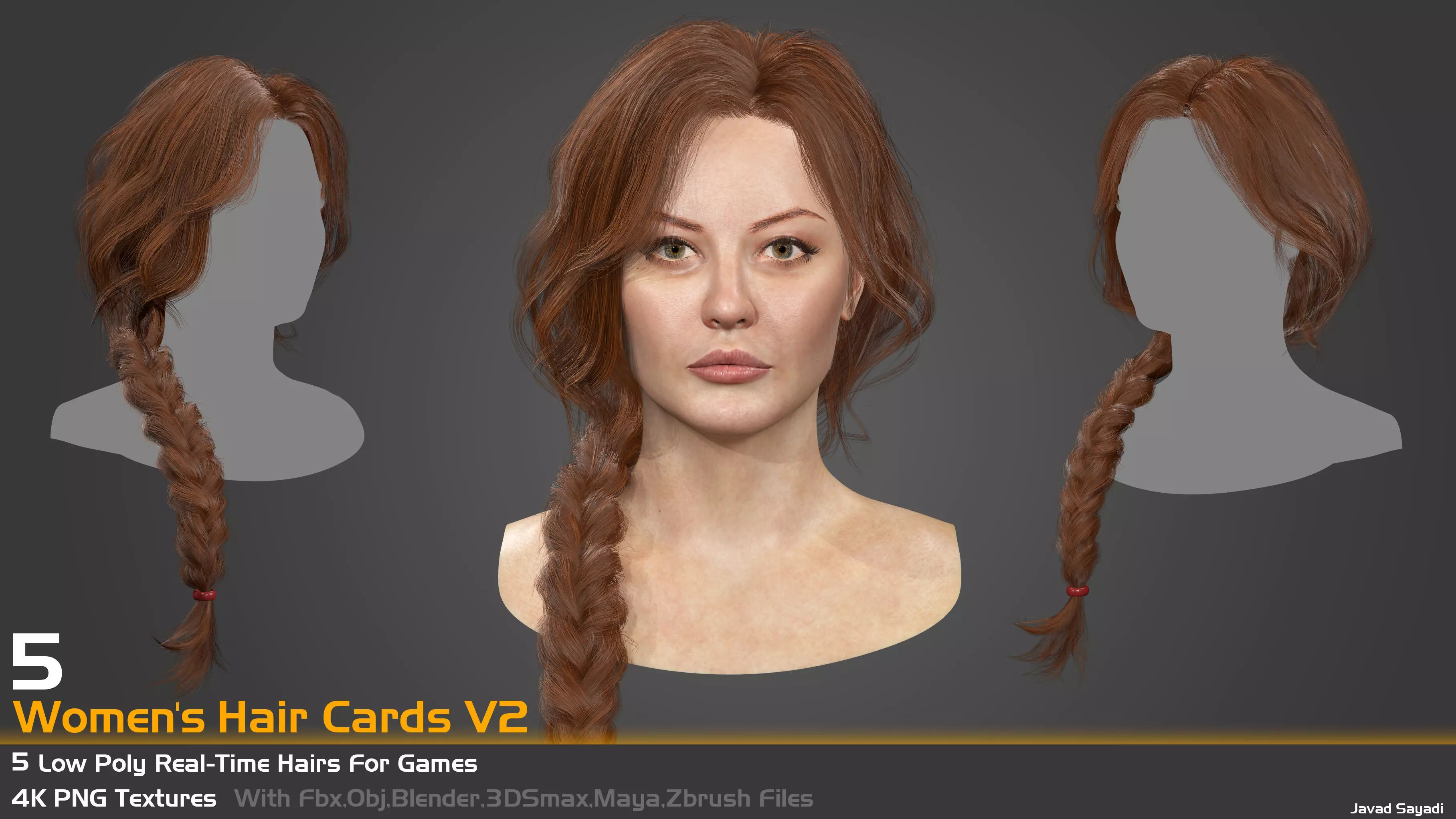 5 low poly real time hair cards for games Low-poly 3D model_0