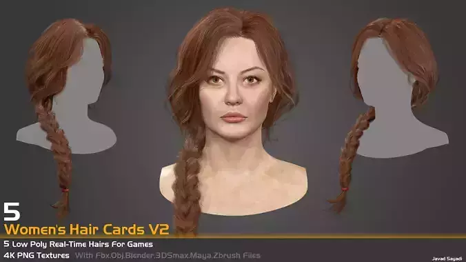 5 low poly real time hair cards for games