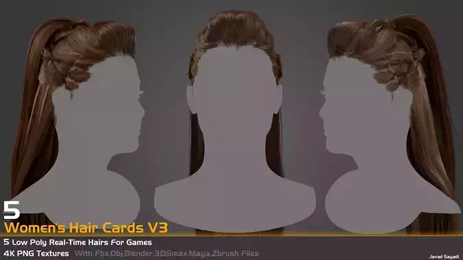 5 Low Poly Women Real Time Hair Cards V3