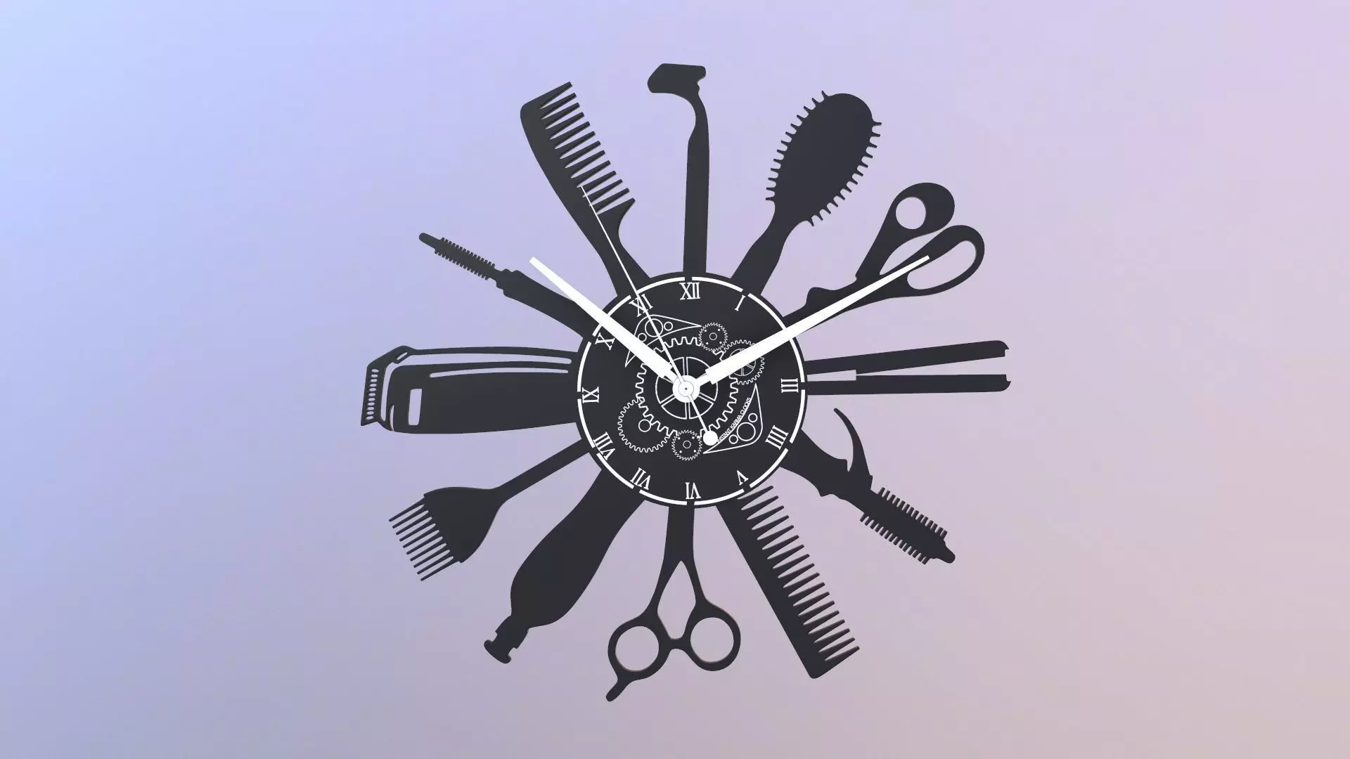 Barber Tool Theme Wall Clock 3D model