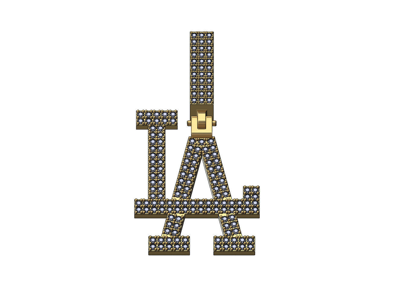 Diamond iced LA pendant with bail 3D print model_2