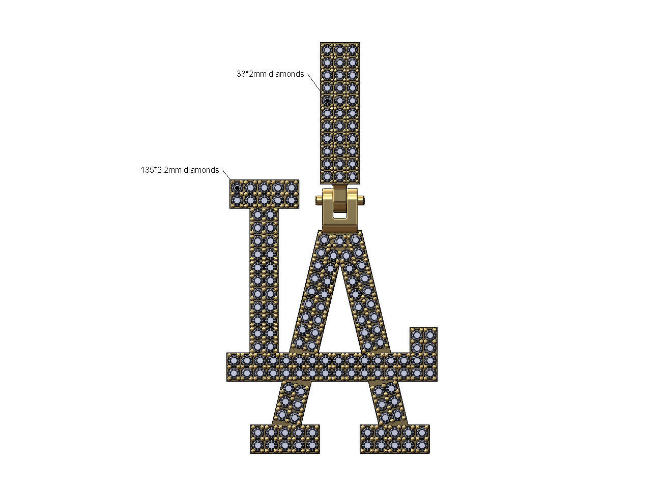 Diamond iced LA pendant with bail 3D print model_1