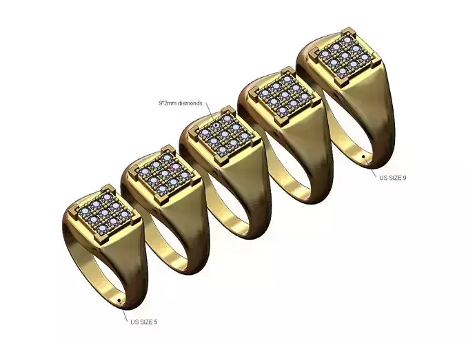 Square diamond bezel cluster fashion ring US sizes 5to9