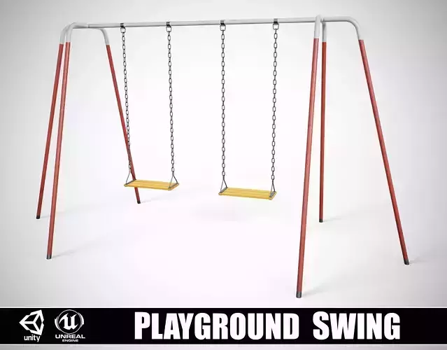 Set of 3 Painted Playground Swings Low-poly 3D model