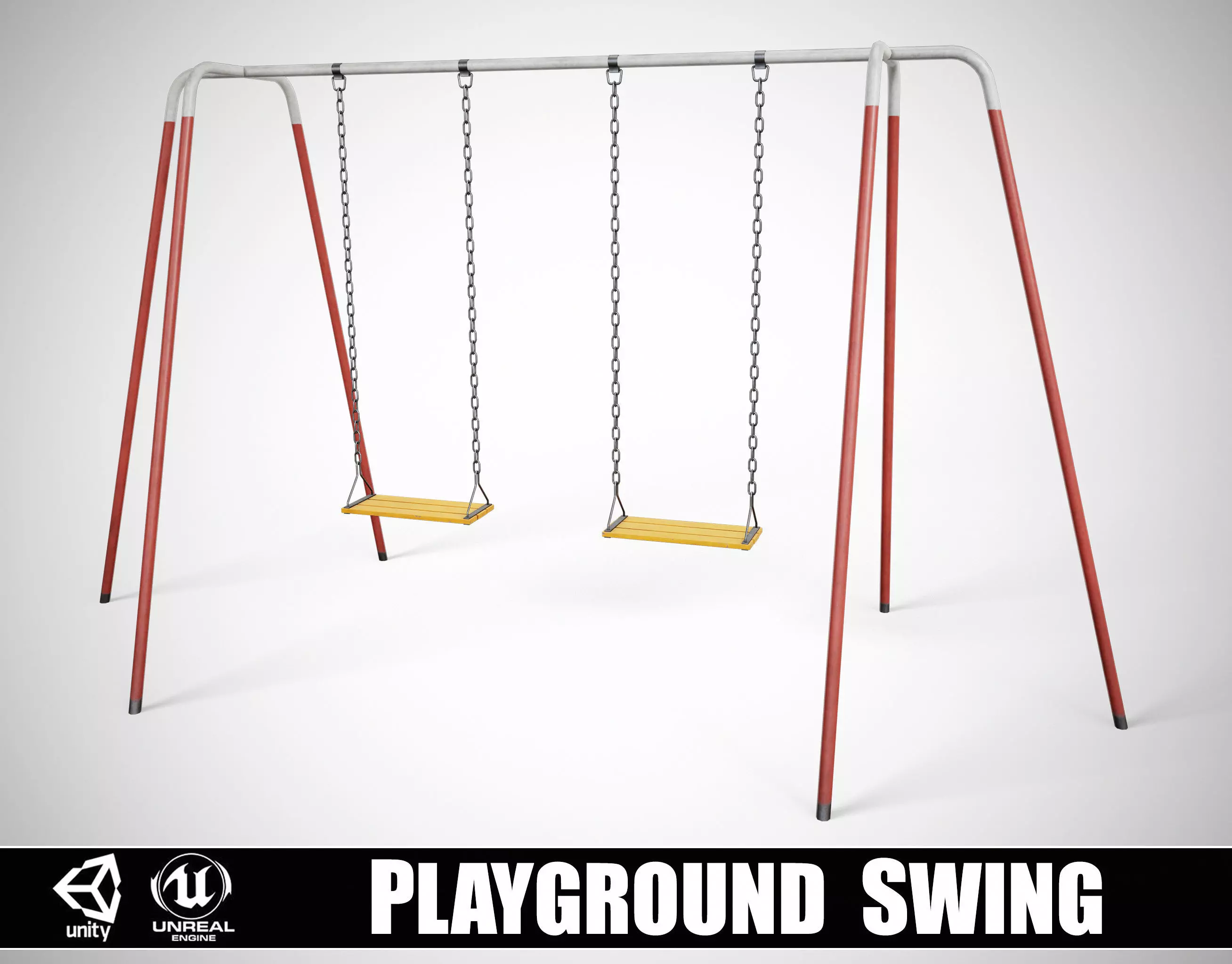 Set of 3 Painted Playground Swings Low-poly 3D model_0