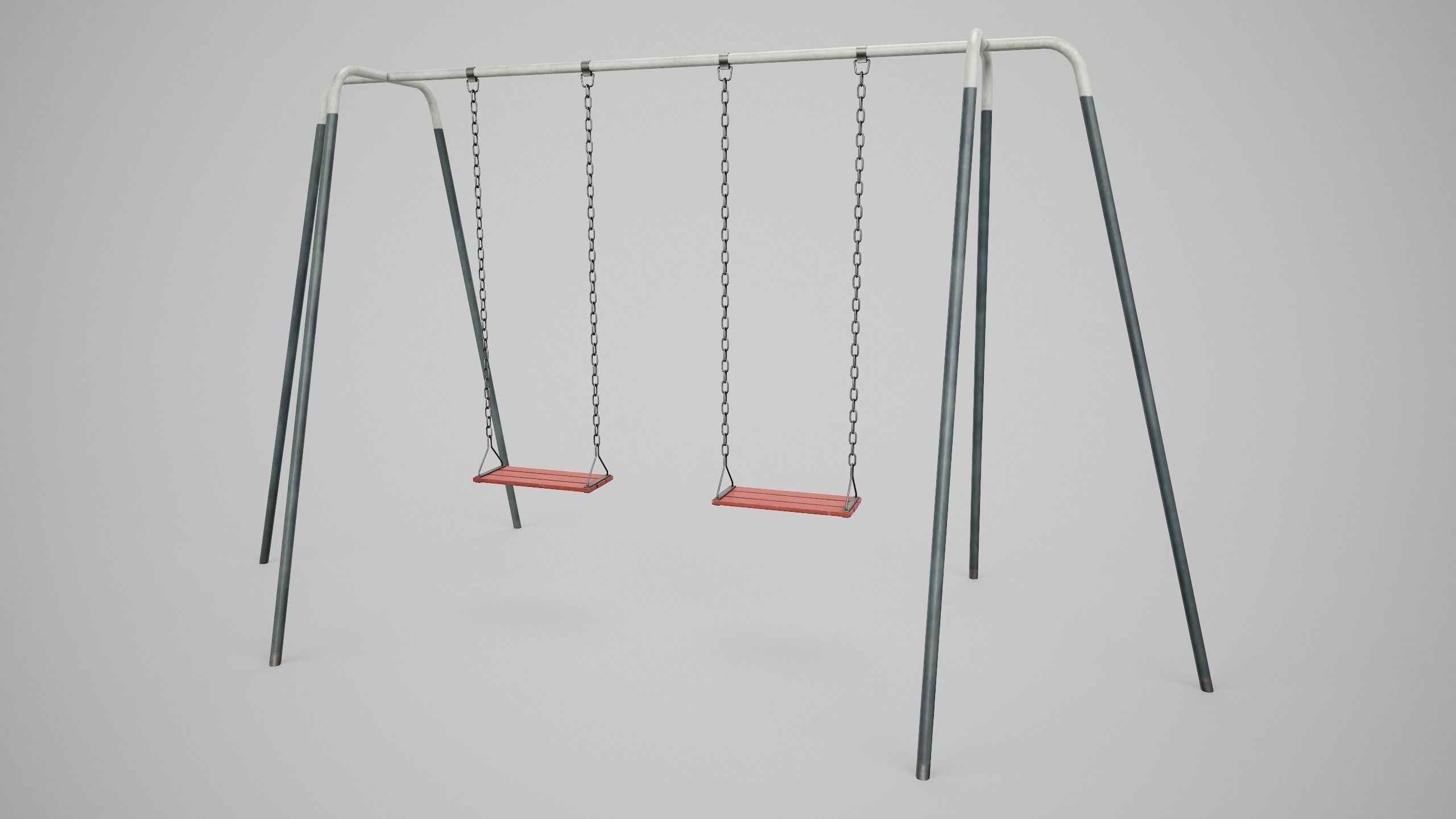 Set of 3 Painted Playground Swings Low-poly 3D model_4