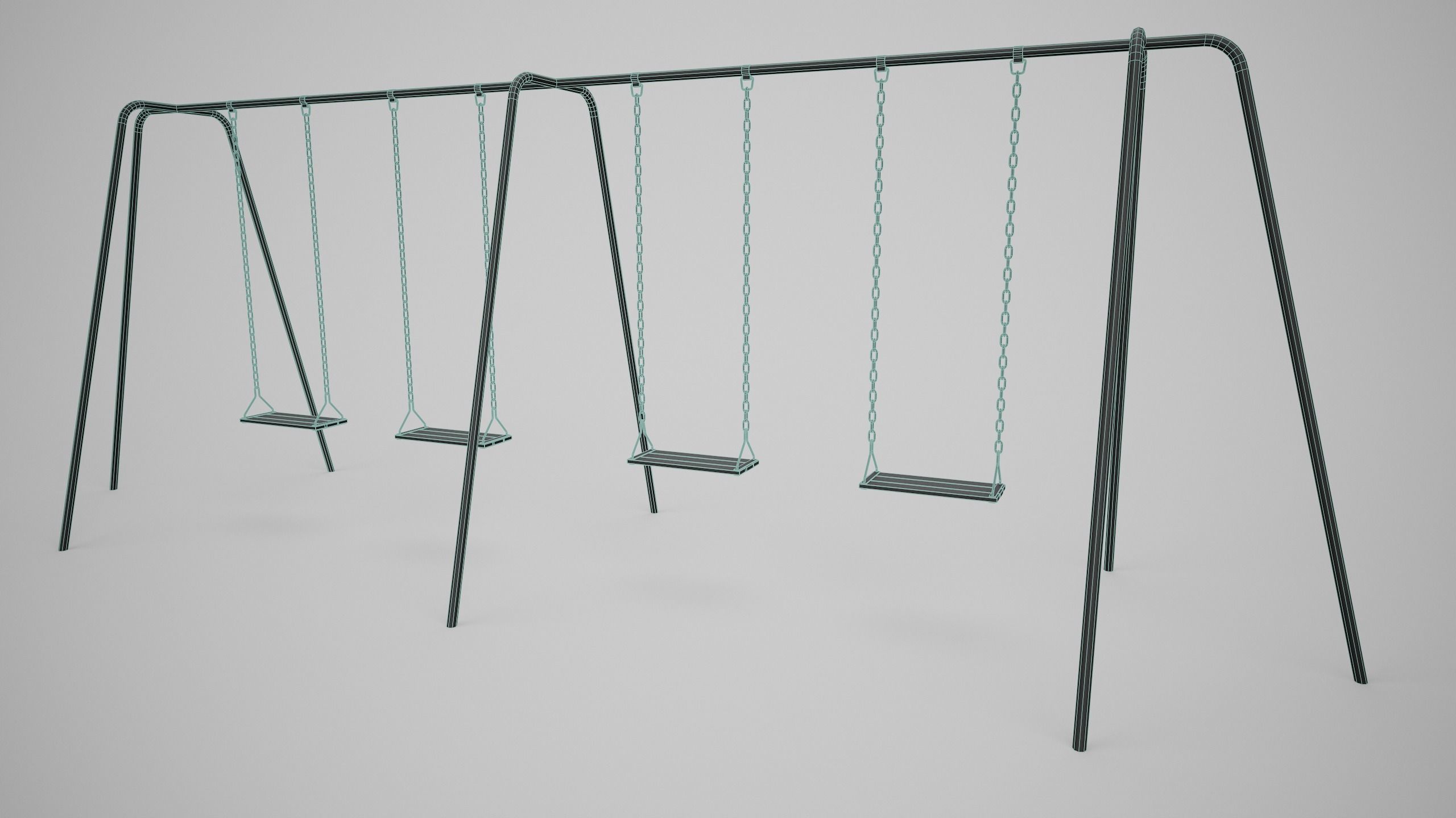 Set of 3 Painted Playground Swings Low-poly 3D model_7