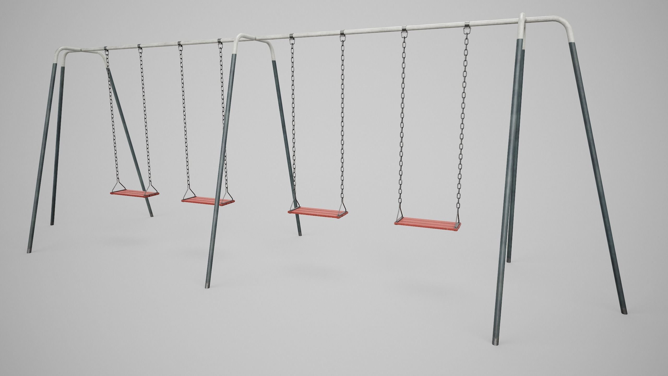 Set of 3 Painted Playground Swings Low-poly 3D model_6