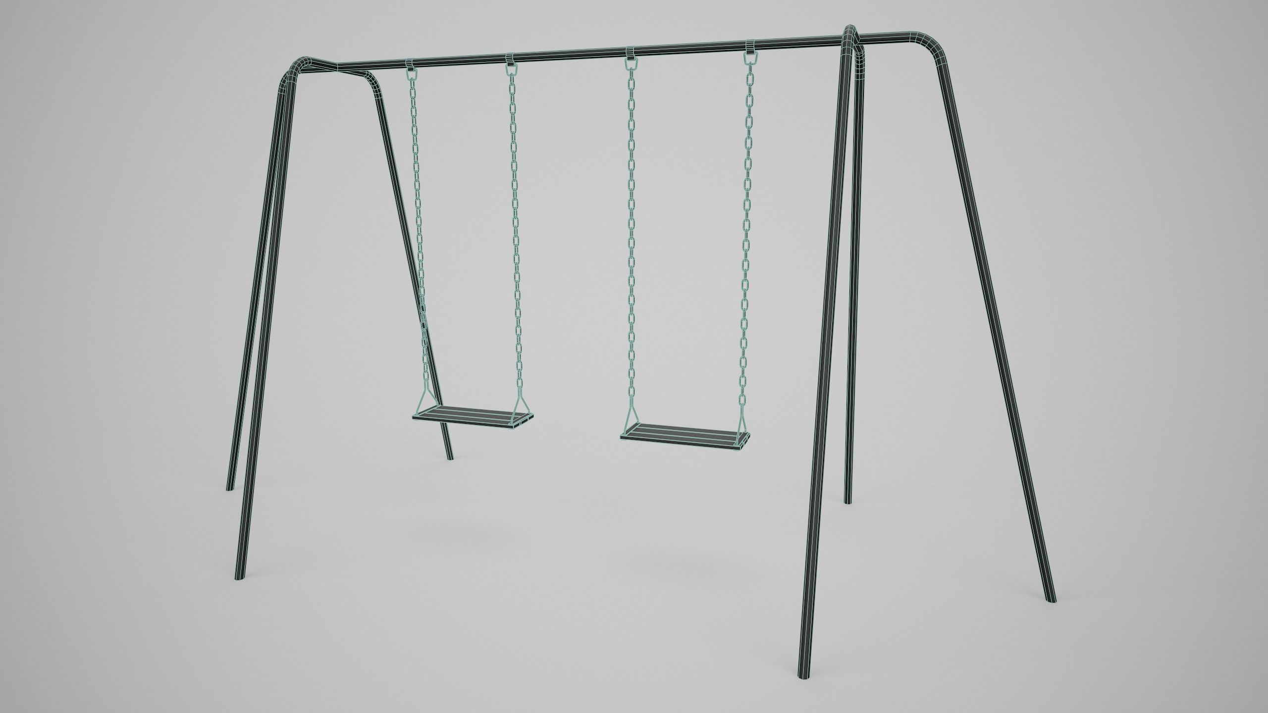 Set of 3 Painted Playground Swings Low-poly 3D model_5