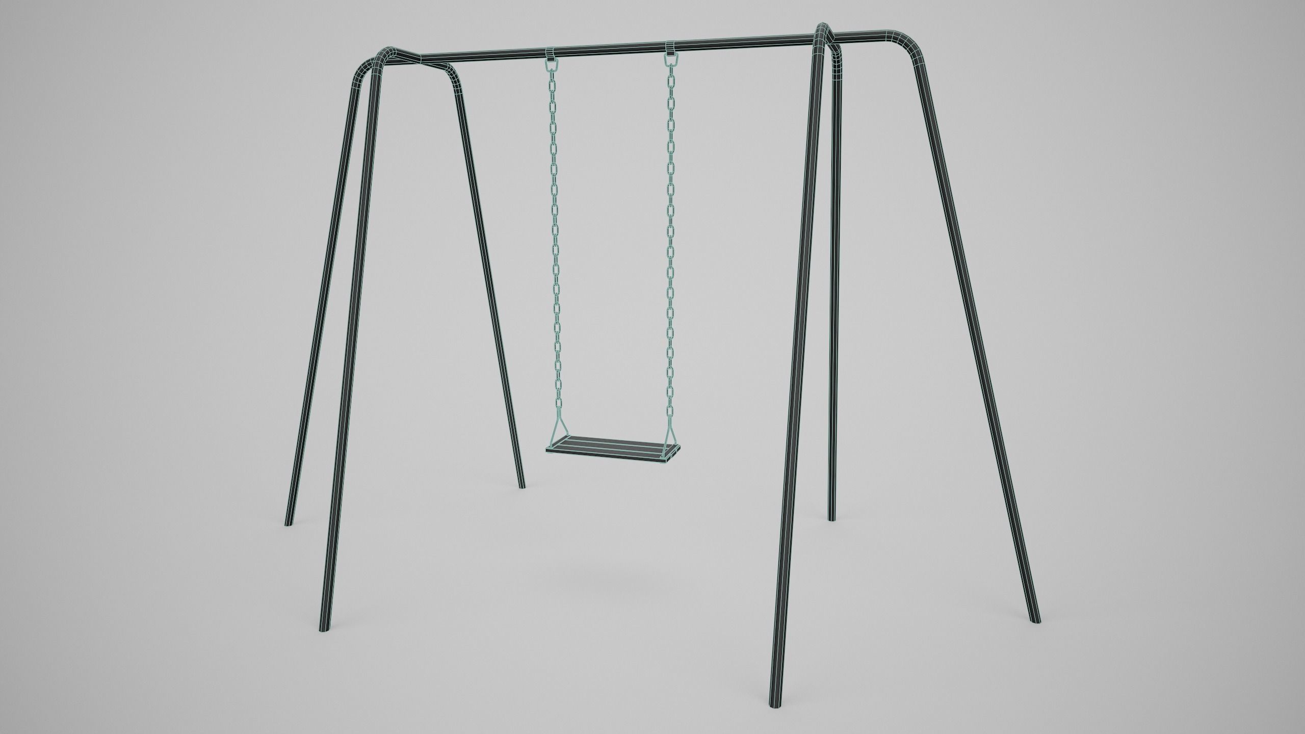 Set of 3 Painted Playground Swings Low-poly 3D model_9