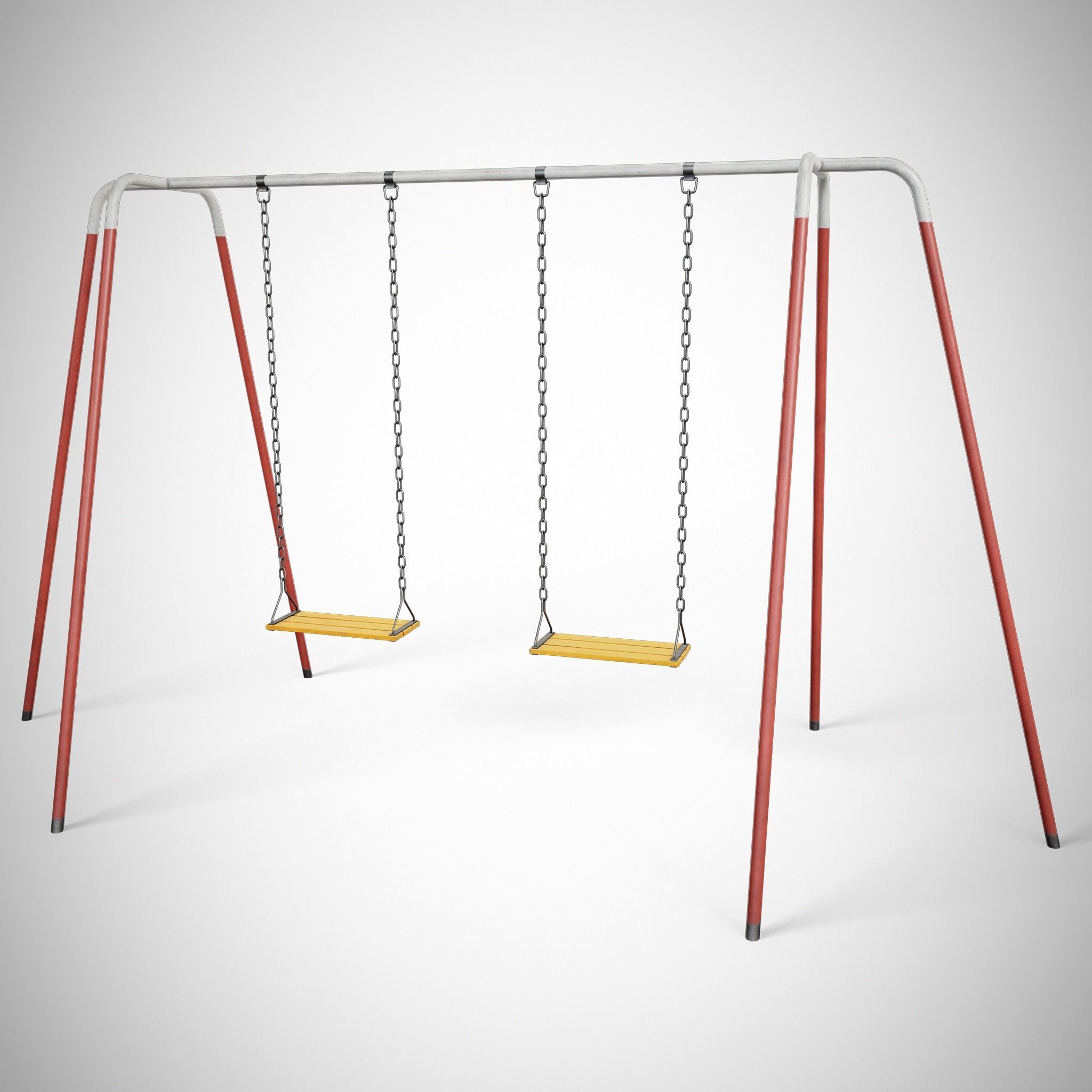 Set of 3 Painted Playground Swings Low-poly 3D model_2