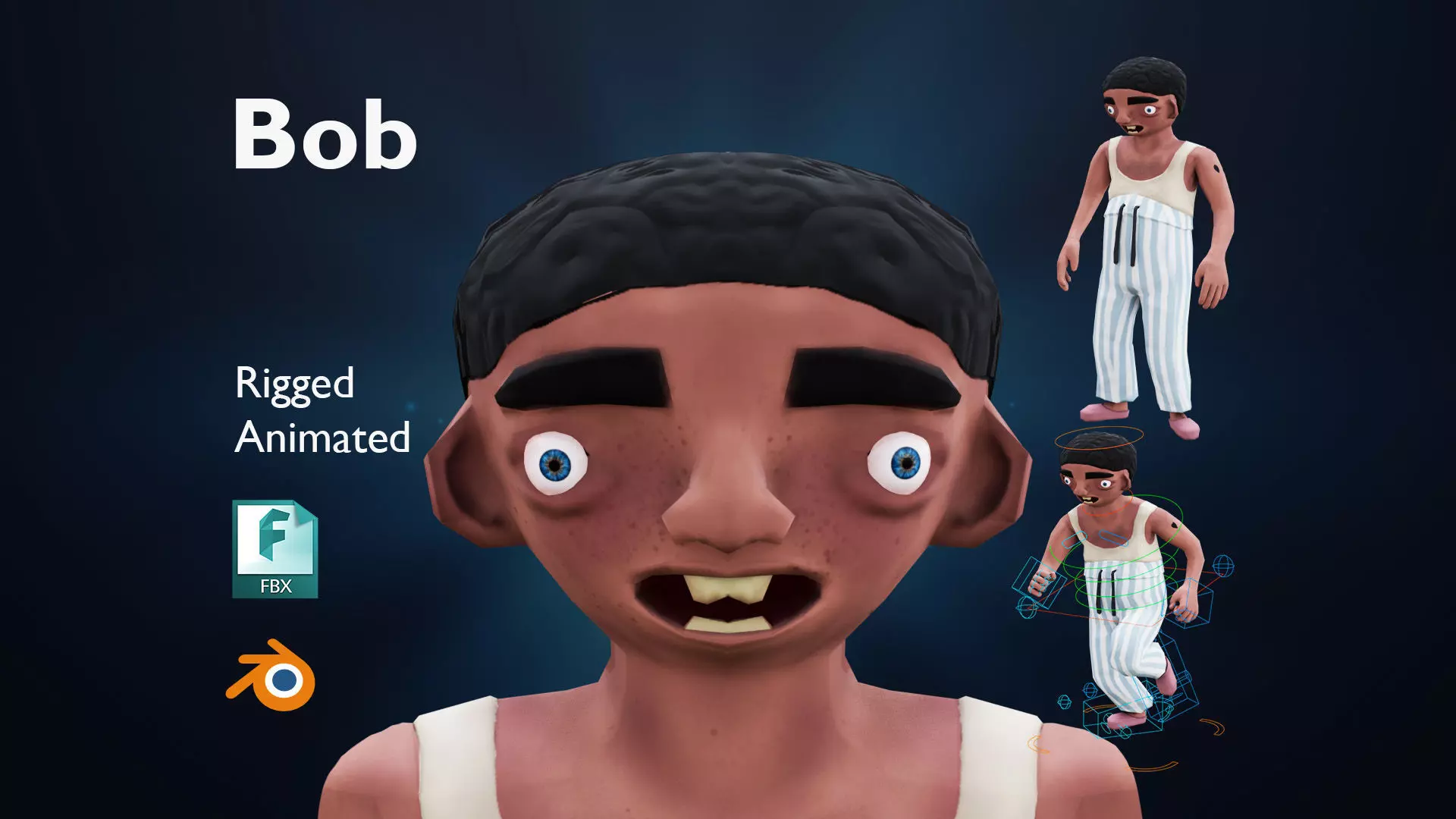 Bob - Rigged Animated Looney Character Low-poly 3D model