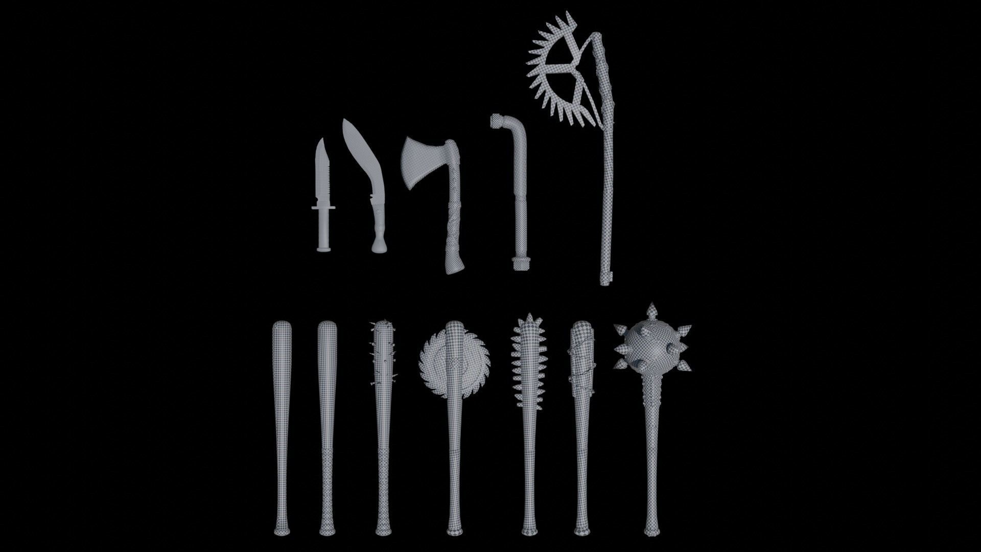 GameReady Melee Weapon Pack - 12 Mesh Low Poly High Quality Low-poly 3D model_8