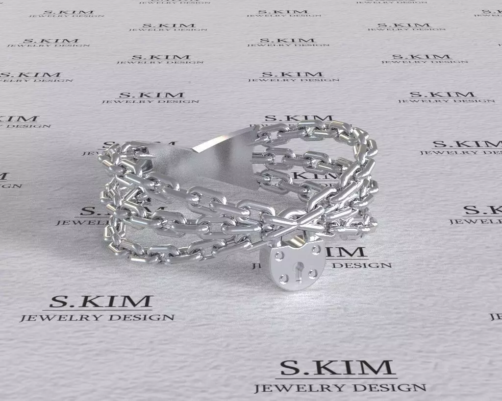 Chain with lock heart 3D print model_0