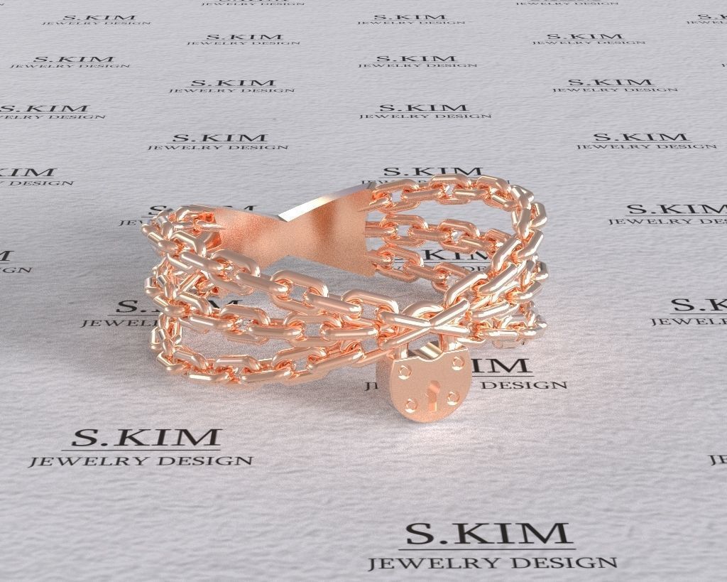 Chain with lock heart 3D print model_1