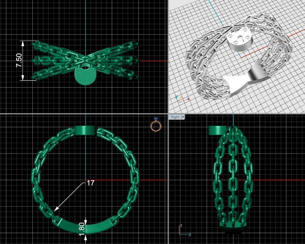 Chain with lock heart 3D print model_3