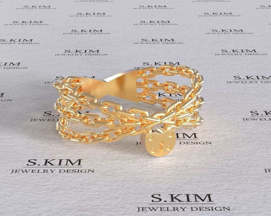 Chain with lock heart 3D print model_2