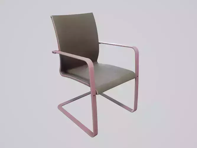 Modern chair warm grey linen - light pink painted wood Low-poly 3D model