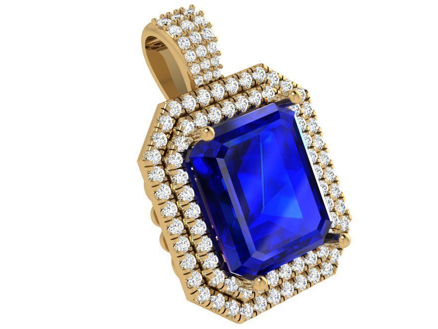 Octagonal Halo Sapphire Pendant 4769 3D print model_1