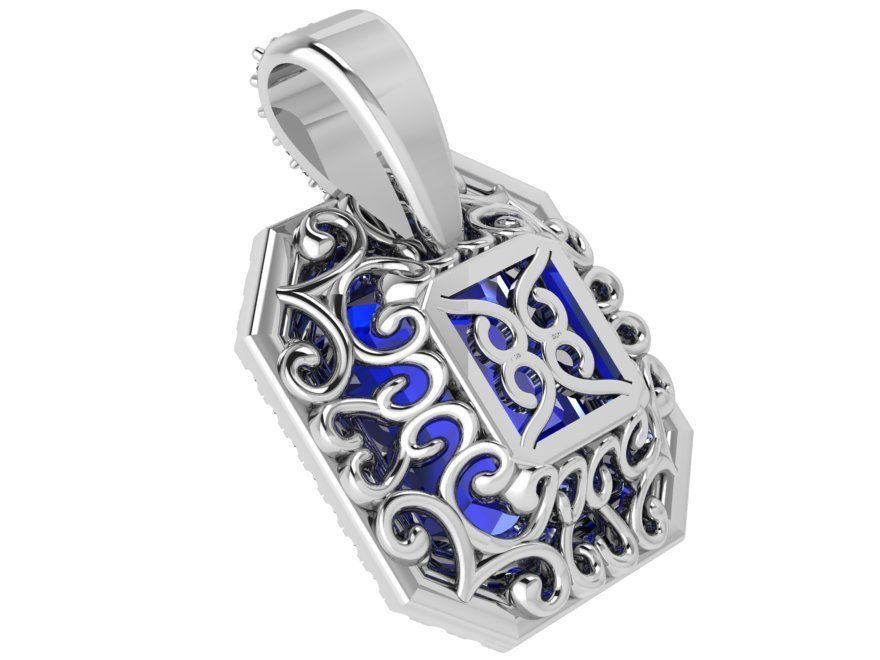 Octagonal Halo Sapphire Pendant 4769 3D print model_3