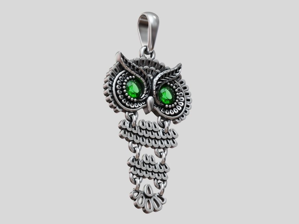 Owl Ring Pendant and Earrings Jewelry Set for Women 3D print model_3