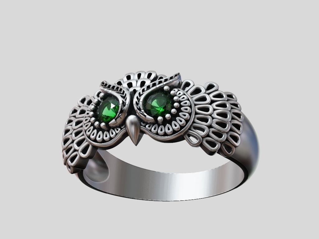Owl Ring Pendant and Earrings Jewelry Set for Women 3D print model_2
