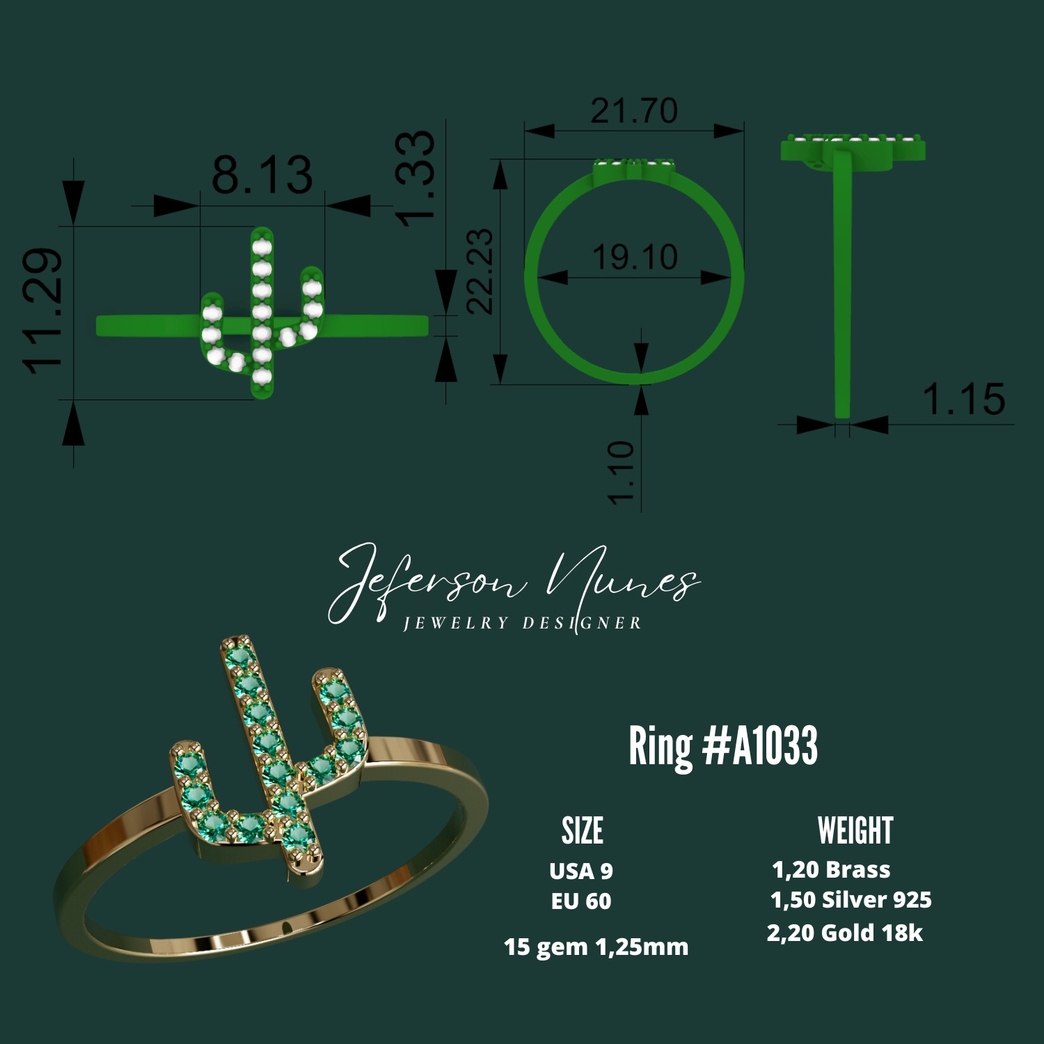 Ring Anel Cacto A1033 3D print model_5