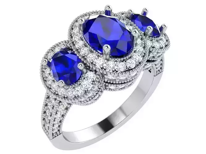 Oval Halo Three Stone Ring 4777