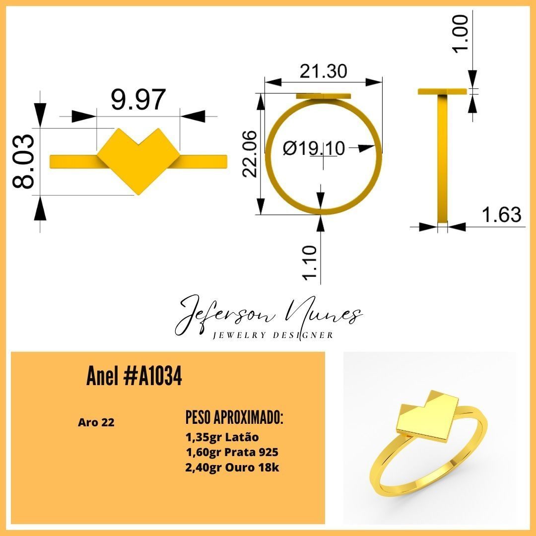 Anel Coracao A1034 3D print model_2