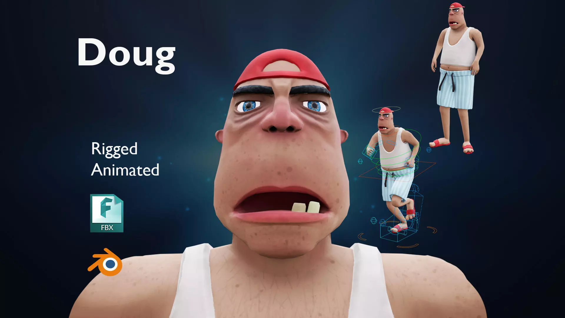 Doug - Rigged Animated Looney Character Low-poly 3D model_0