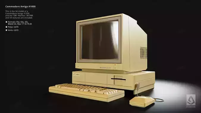 Commodore Amiga A1000 with 1081 Monitor - Low Poly Low-poly 3D model